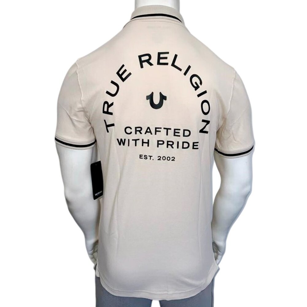 MSRP $69.99 NWT TRUE RELIGION MEN'S BEIGE SHORT SLEEVE POLO SHIRT SIZE S M L